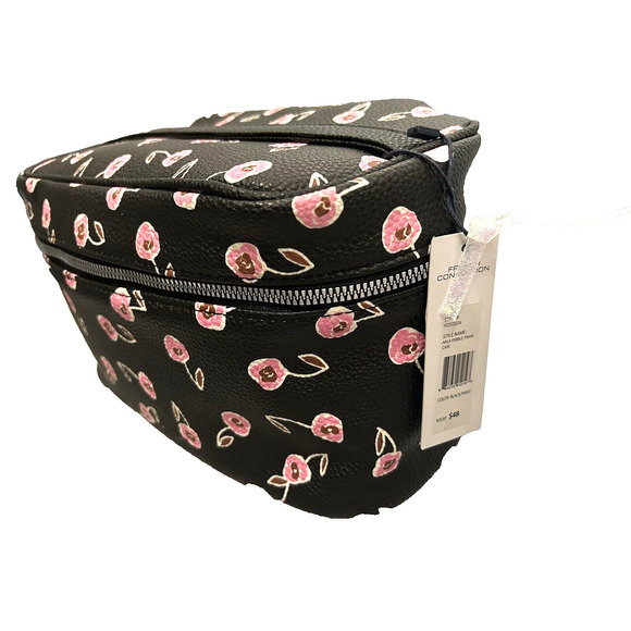 NWT French Connection Black And Blush Pink Floral Zipper Makeup Medium Bag - Picture 3 of 8